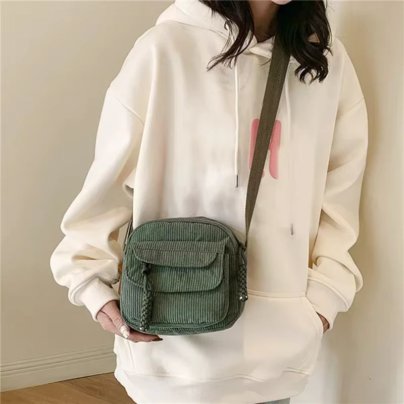 Bolso Cruzado Versátil Simple, Bolso Cuadrado Pequeño Informal a La Moda, Bolso De Hombro Personalizado Para Ir Al Trabajo, Tendencia Unisex De Pana
