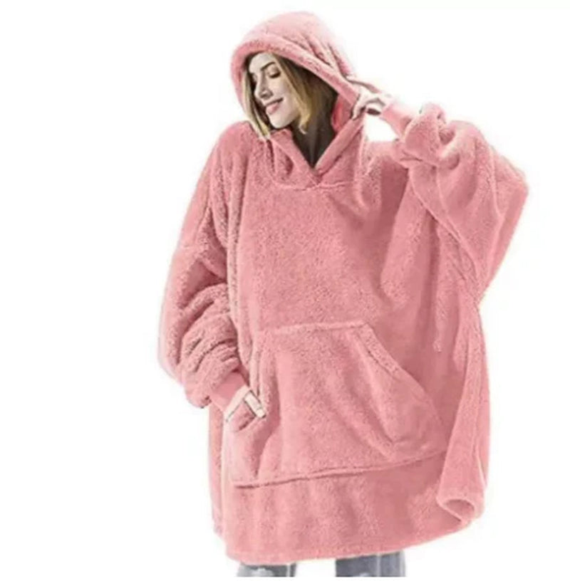 Sudadera con capucha y bolsillo grande, tipo suéter cómodo y suelto, con forro polar de doble cara, más gruesa y estilo manta ponible 🧸🔥