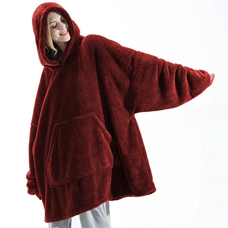 Sudadera con capucha y bolsillo grande, tipo suéter cómodo y suelto, con forro polar de doble cara, más gruesa y estilo manta ponible 🧸🔥