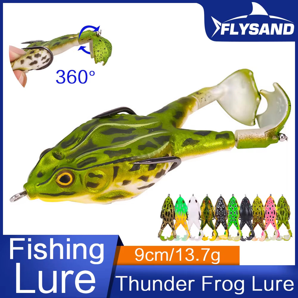 Flysand-Señuelo De Rana De Plástico, Cebo De Tubo Suave Con Ganchos De Pesca, Topwater Ray Frog, 3D Ojos Artificiales, Pesca De Carpa