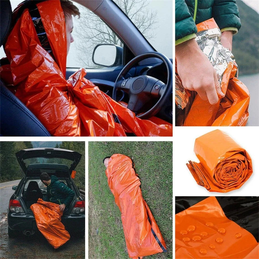 Saco De Dormir Portátil Impermeable Para Supervivencia De Emergencia, Equipo De Acampada Edc Para Exteriores, Saco Térmico, Botiquín De Rescate De Primeros Auxilios, Manta Mylar