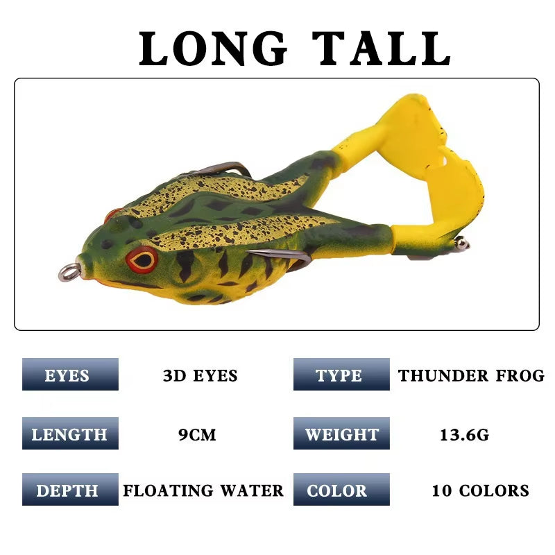 Flysand-Señuelo De Rana De Plástico, Cebo De Tubo Suave Con Ganchos De Pesca, Topwater Ray Frog, 3D Ojos Artificiales, Pesca De Carpa