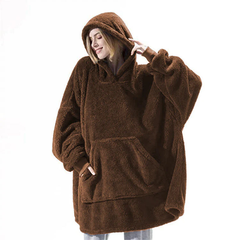 Sudadera con capucha y bolsillo grande, tipo suéter cómodo y suelto, con forro polar de doble cara, más gruesa y estilo manta ponible 🧸🔥