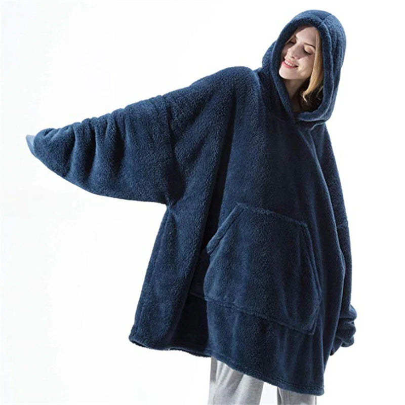 Sudadera con capucha y bolsillo grande, tipo suéter cómodo y suelto, con forro polar de doble cara, más gruesa y estilo manta ponible 🧸🔥