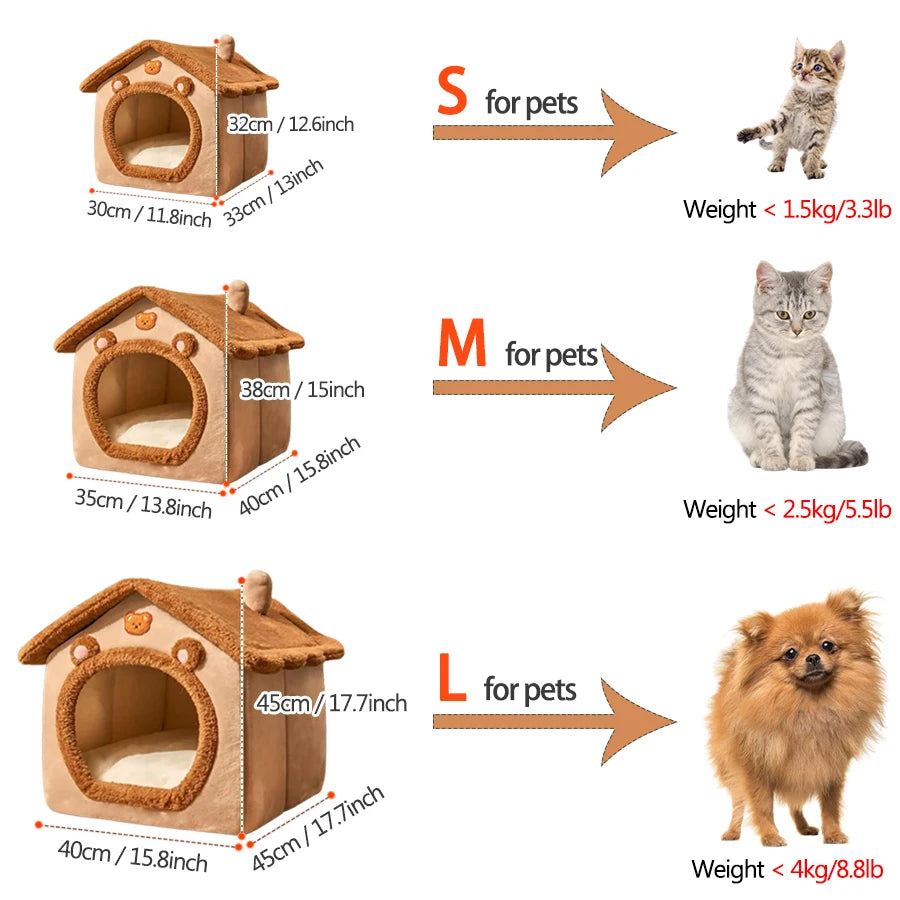 🐾 Casita Plegable para Mascotas – Cueva Sofá para Gatos y Perros Pequeños, Desmontable y Lavable