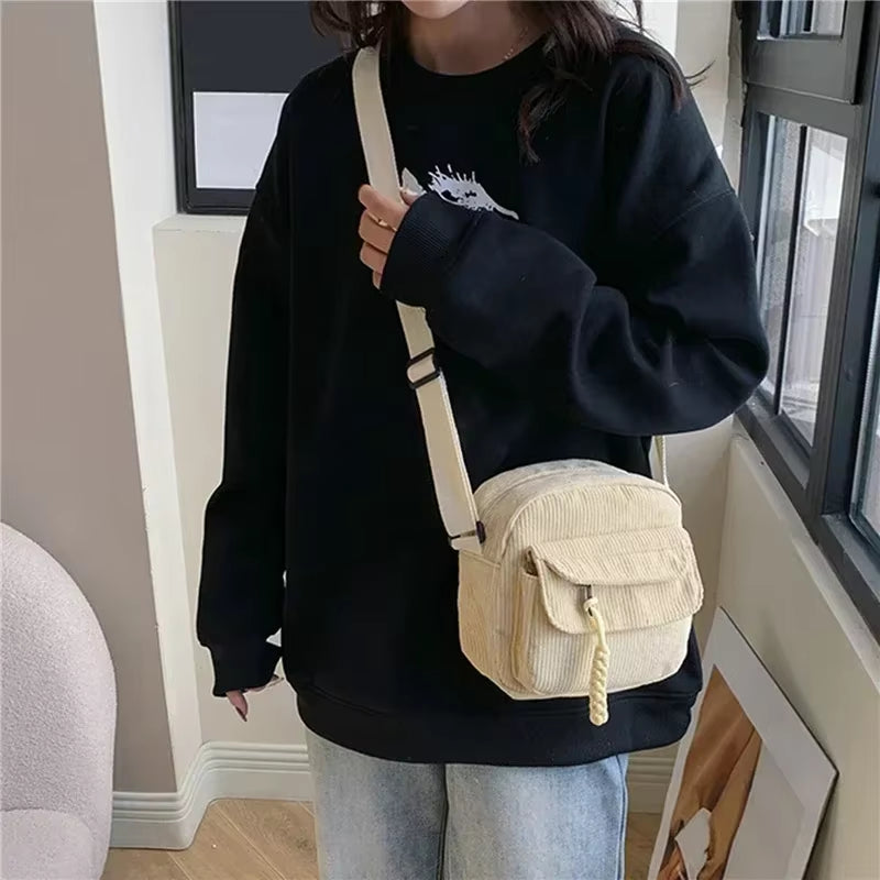 Bolso Cruzado Versátil Simple, Bolso Cuadrado Pequeño Informal a La Moda, Bolso De Hombro Personalizado Para Ir Al Trabajo, Tendencia Unisex De Pana