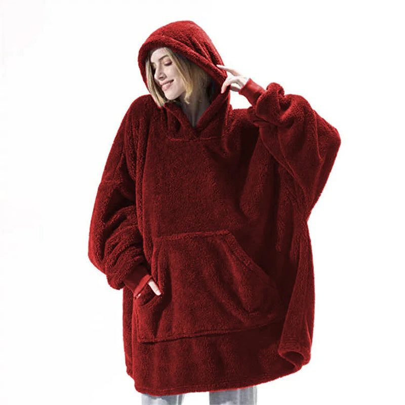 Sudadera con capucha y bolsillo grande, tipo suéter cómodo y suelto, con forro polar de doble cara, más gruesa y estilo manta ponible 🧸🔥