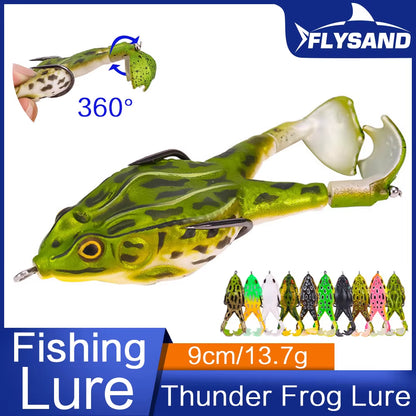Flysand-Señuelo De Rana De Plástico, Cebo De Tubo Suave Con Ganchos De Pesca, Topwater Ray Frog, 3D Ojos Artificiales, Pesca De Carpa