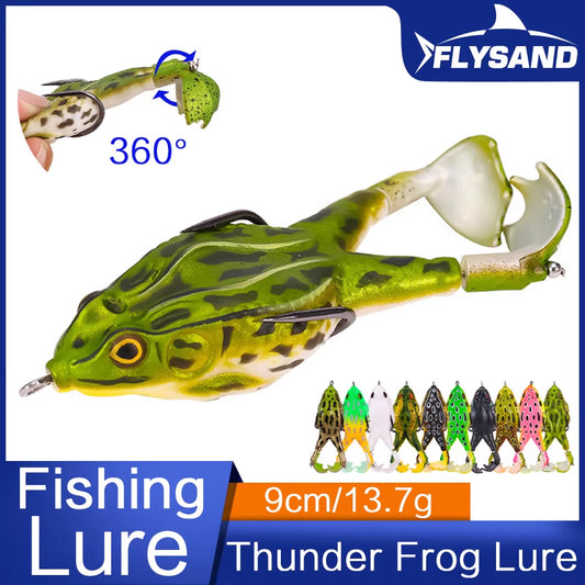 Flysand-Señuelo De Rana De Plástico, Cebo De Tubo Suave Con Ganchos De Pesca, Topwater Ray Frog, 3D Ojos Artificiales, Pesca De Carpa