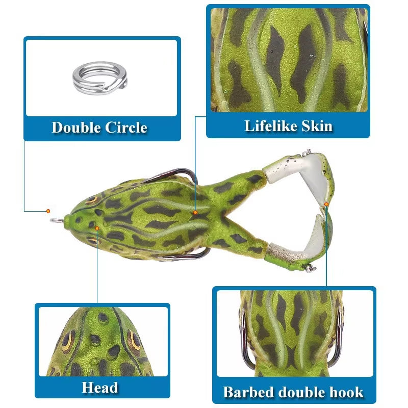 Flysand-Señuelo De Rana De Plástico, Cebo De Tubo Suave Con Ganchos De Pesca, Topwater Ray Frog, 3D Ojos Artificiales, Pesca De Carpa