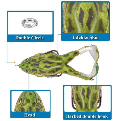Flysand-Señuelo De Rana De Plástico, Cebo De Tubo Suave Con Ganchos De Pesca, Topwater Ray Frog, 3D Ojos Artificiales, Pesca De Carpa