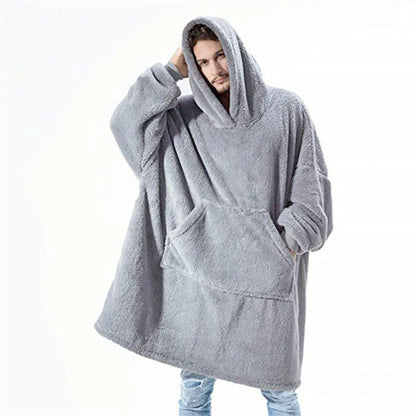 Sudadera con capucha y bolsillo grande, tipo suéter cómodo y suelto, con forro polar de doble cara, más gruesa y estilo manta ponible 🧸🔥