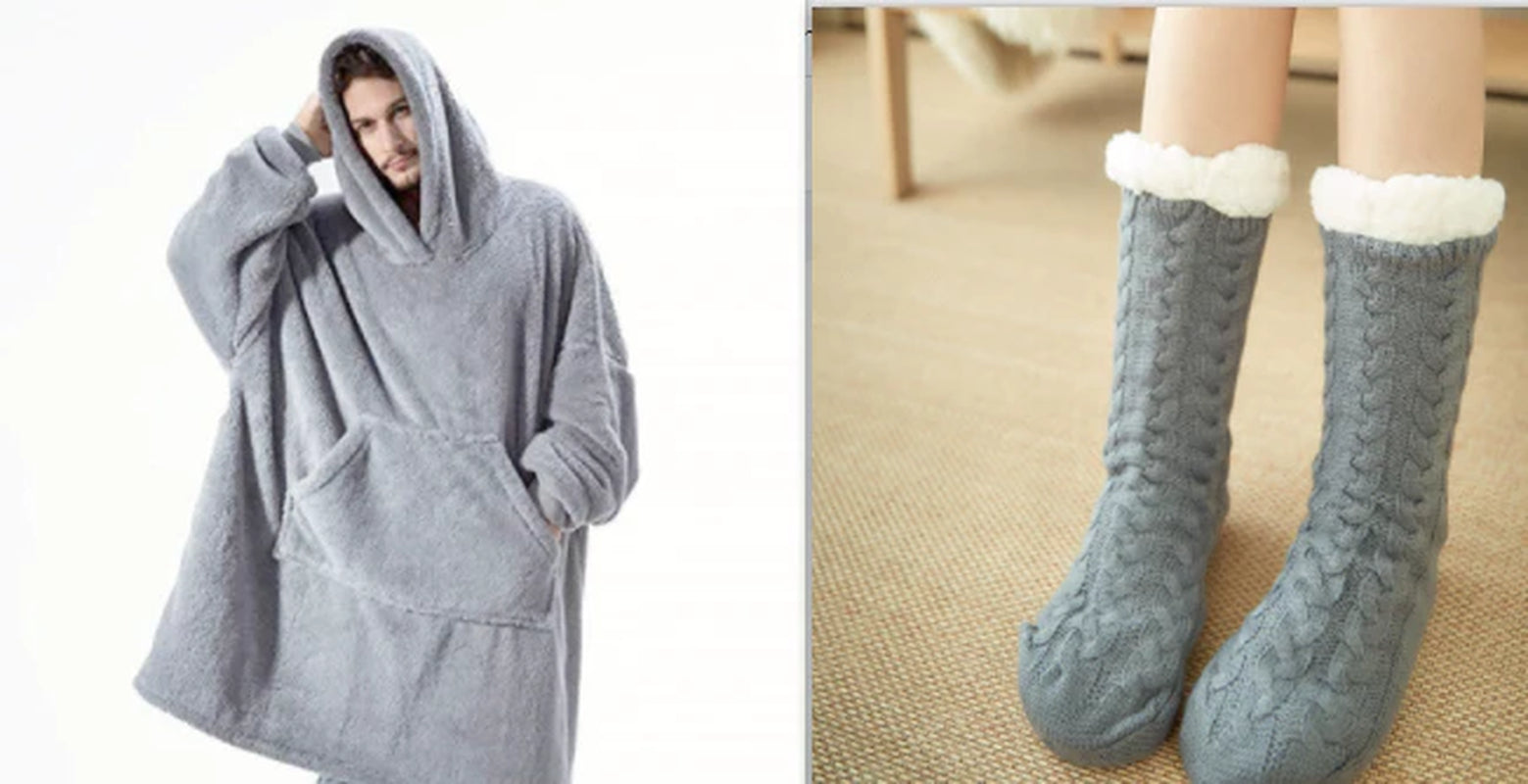 Sudadera con capucha y bolsillo grande, tipo suéter cómodo y suelto, con forro polar de doble cara, más gruesa y estilo manta ponible 🧸🔥