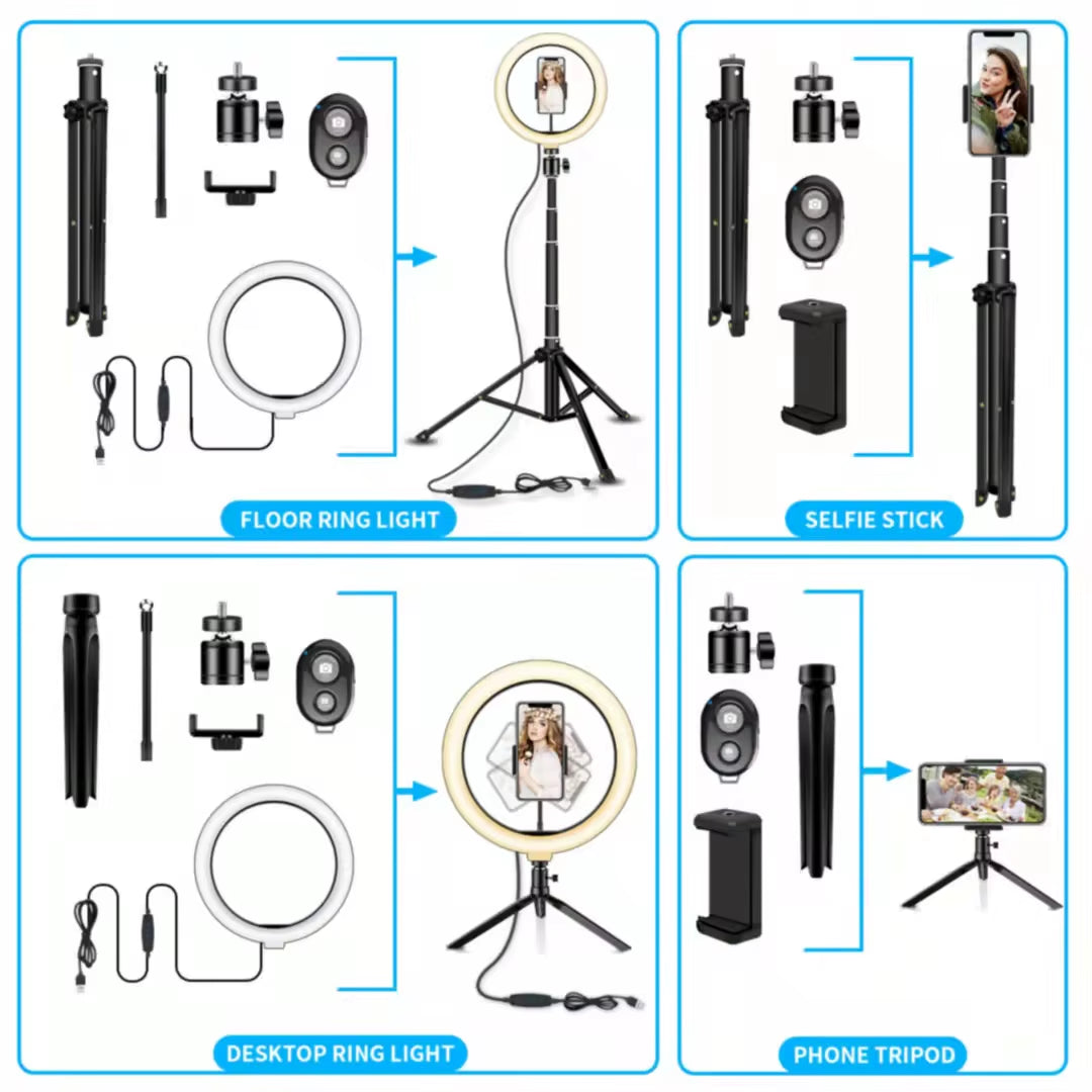 Aro de Luz LED 26cm con Trípode y Soporte para Móvil – Ideal para TikTok, YouTube, Instagram y Más